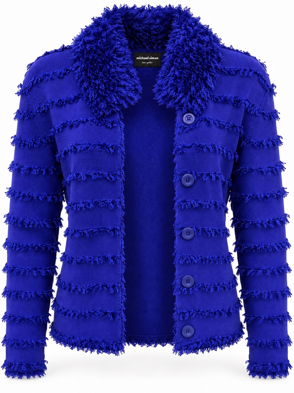 Michael Simon Cobalt Blue Fringed Cardigan Button Sweater L